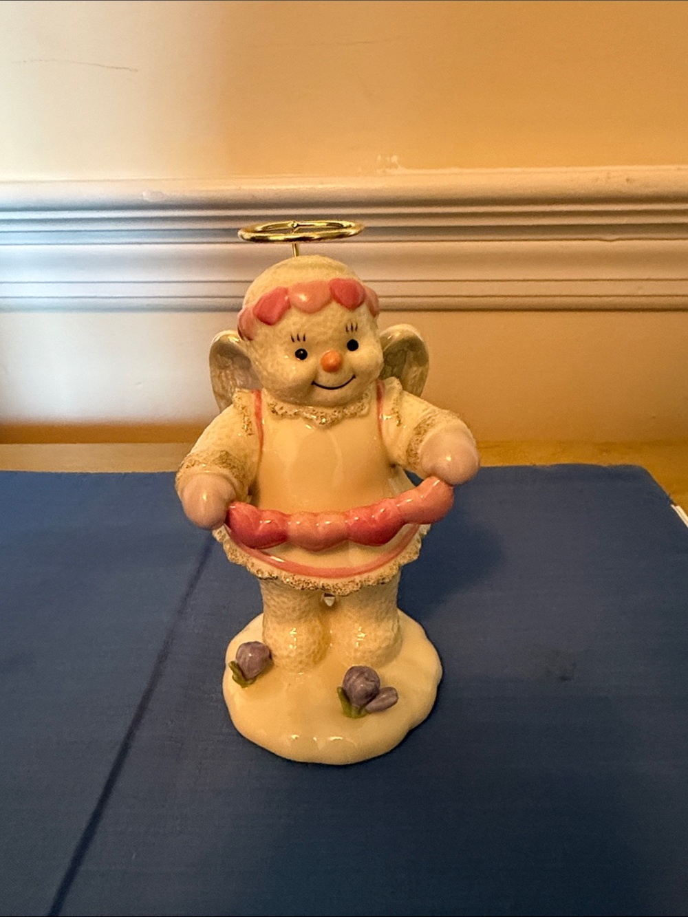 Lenox Pink and White Cherub Angel Figurine with Gold Halo
